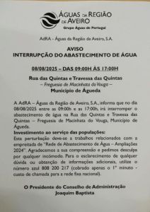 Interrupção abastecimento Águas - Rua das Quintas e Travessa das Quintas 08 agosto